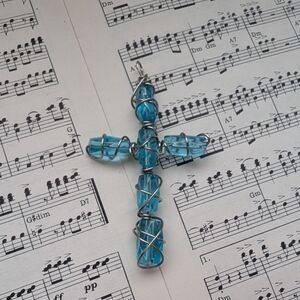 Wire Wrapped Blue Cross Pendant